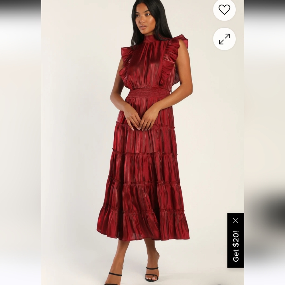 Lulus Burgundy Tiered Mock Neck Sleeveless Dress Size XL